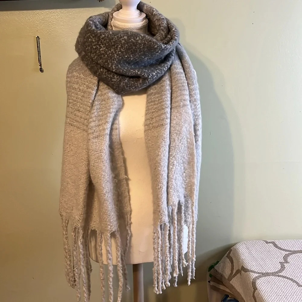 Mer-Sea Always by The Sea Grey Ombré oversized blanket wrap around fringe scarf